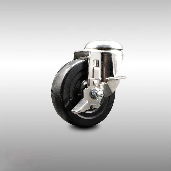 4 Inch 316SS Hard Rubber Wheel Swivel Bolt Hole Caster with Brake